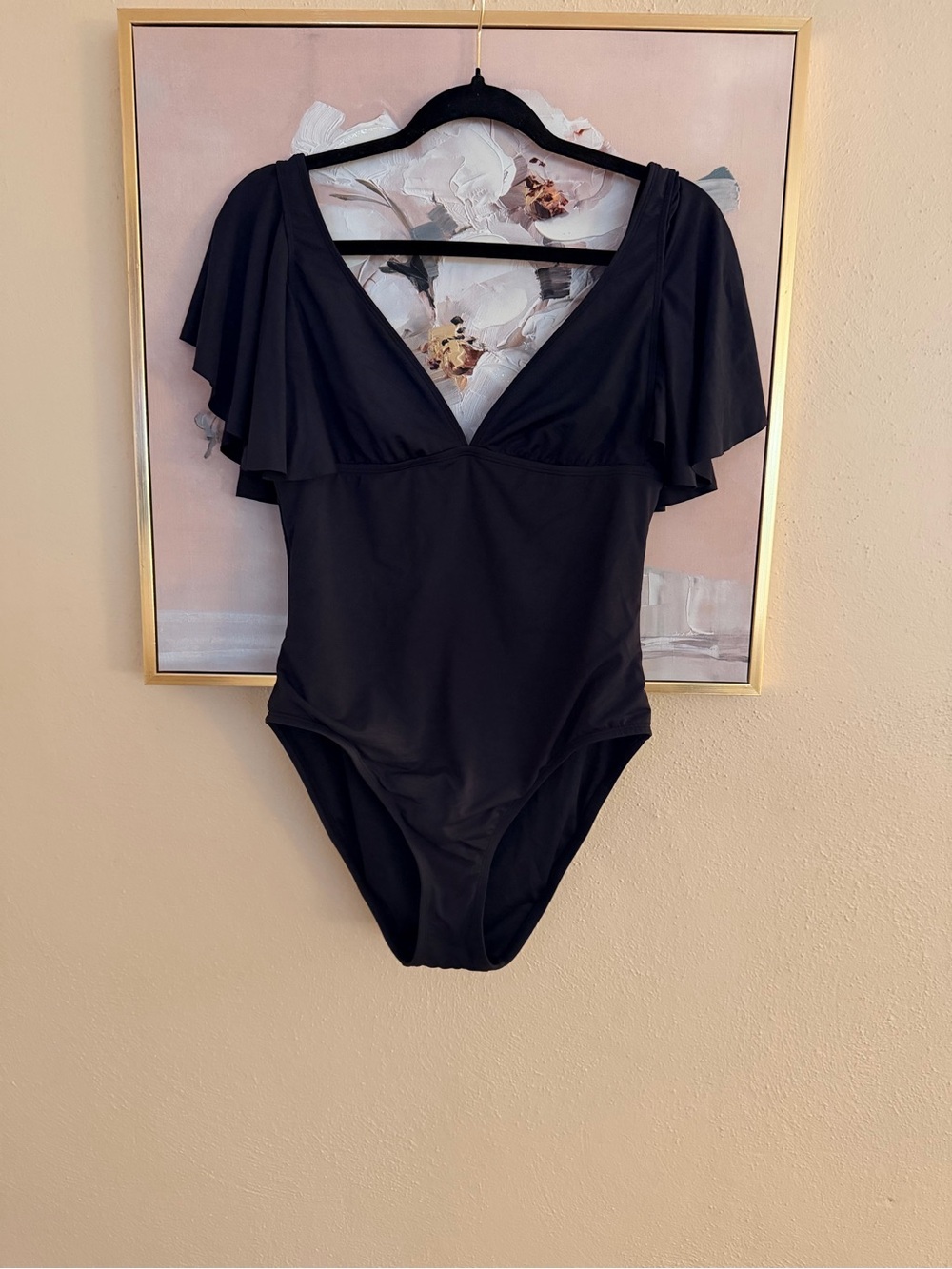 Rod Beattie Black Flutter Sleeve One Piece Swimsuit | Plunge Neck | Size 10